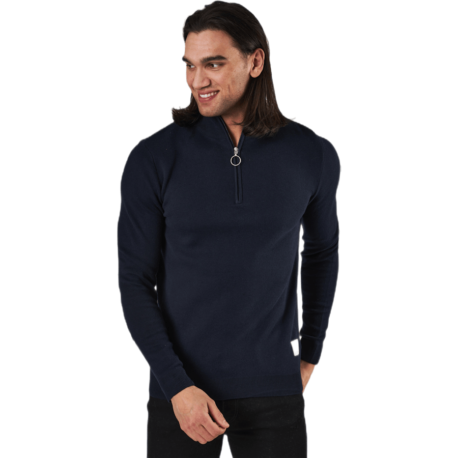 Roy Knit High Neck Zip Navy Blazer