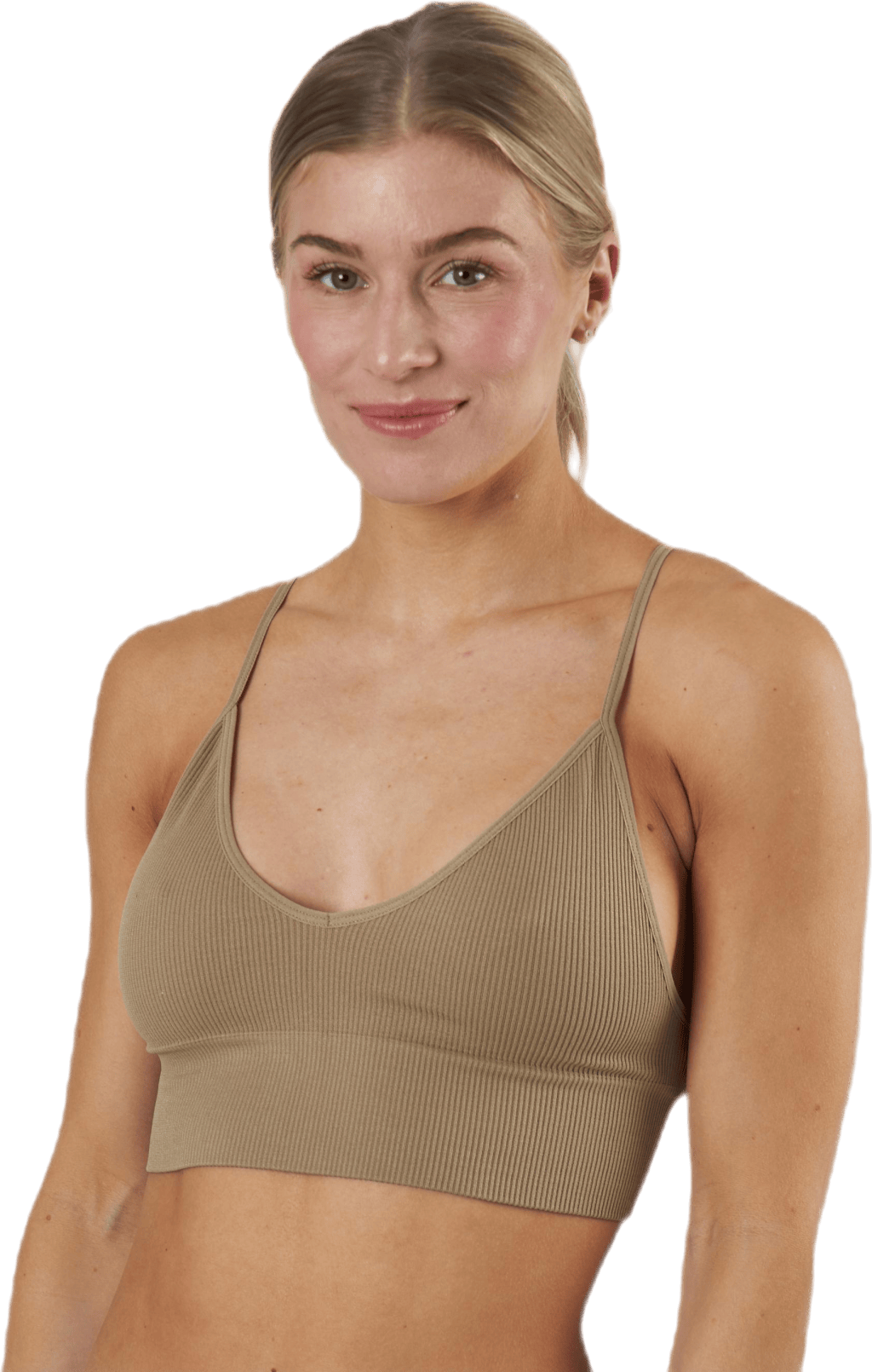 Vicky Rib Seamless V-neck Top Beige