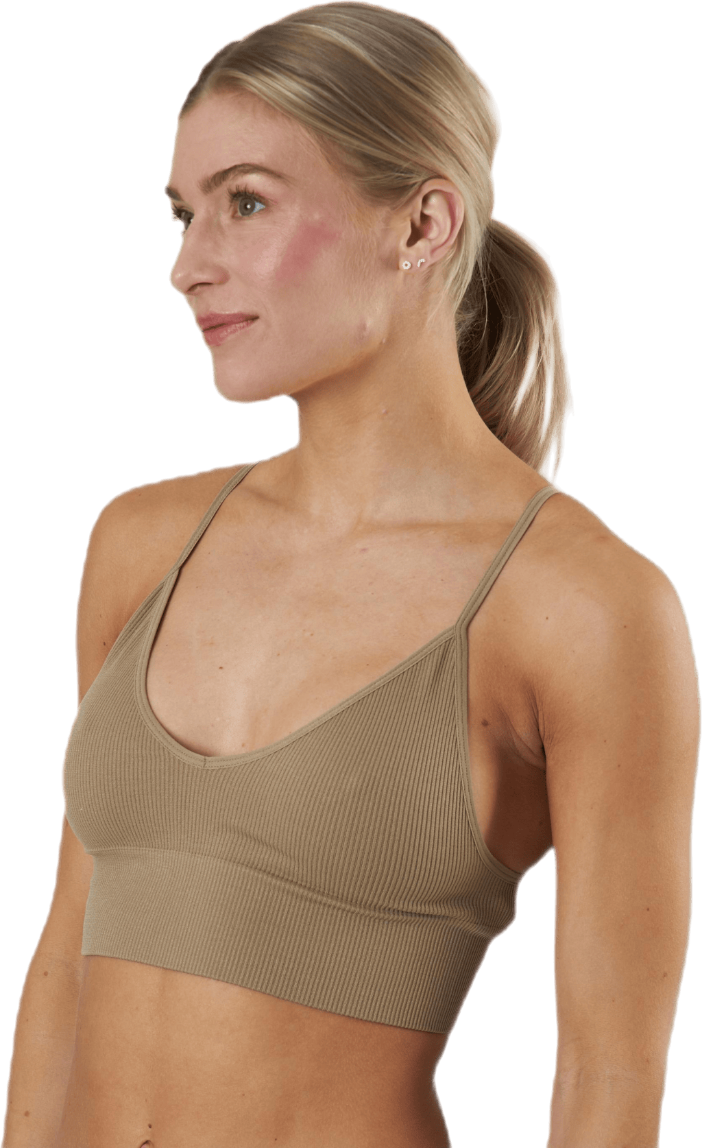 Vicky Rib Seamless V-neck Top Beige - Bild 2