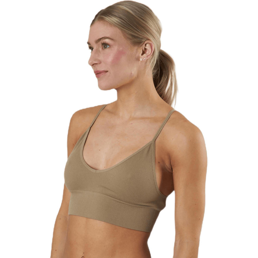 Vicky Rib Seamless V-neck Top Beige - Bild 2