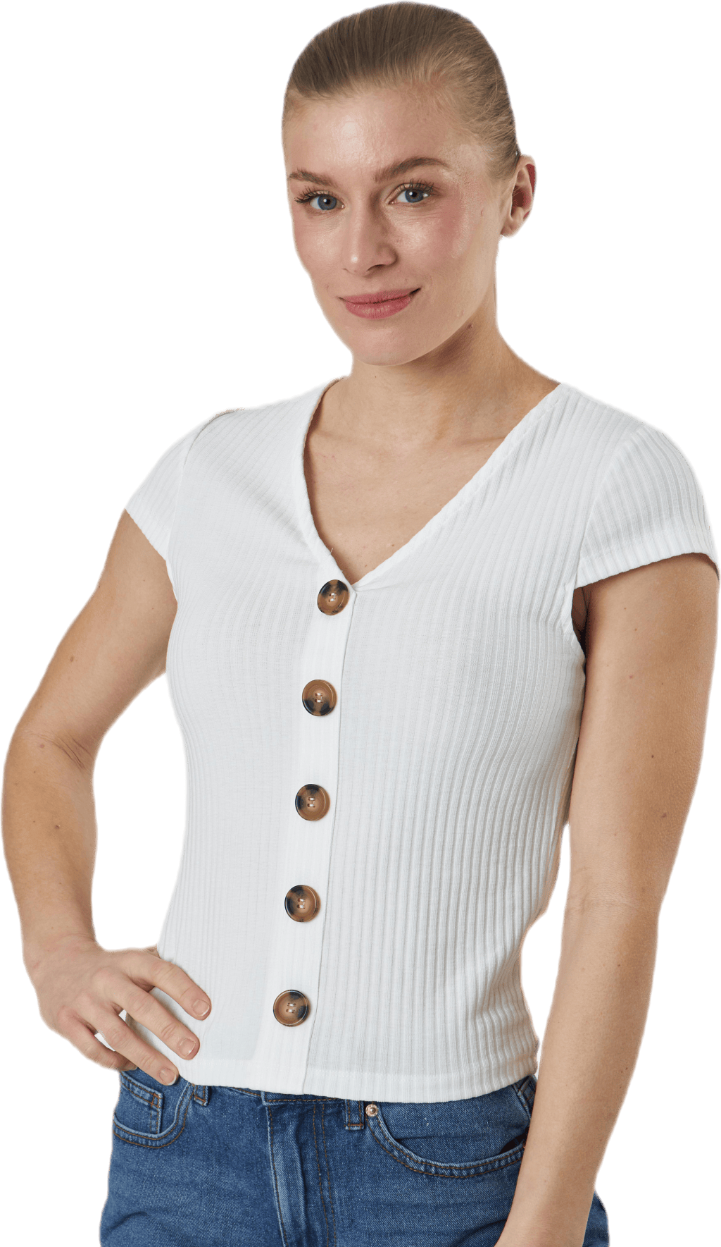 Nella S/S Button Top Jrs White