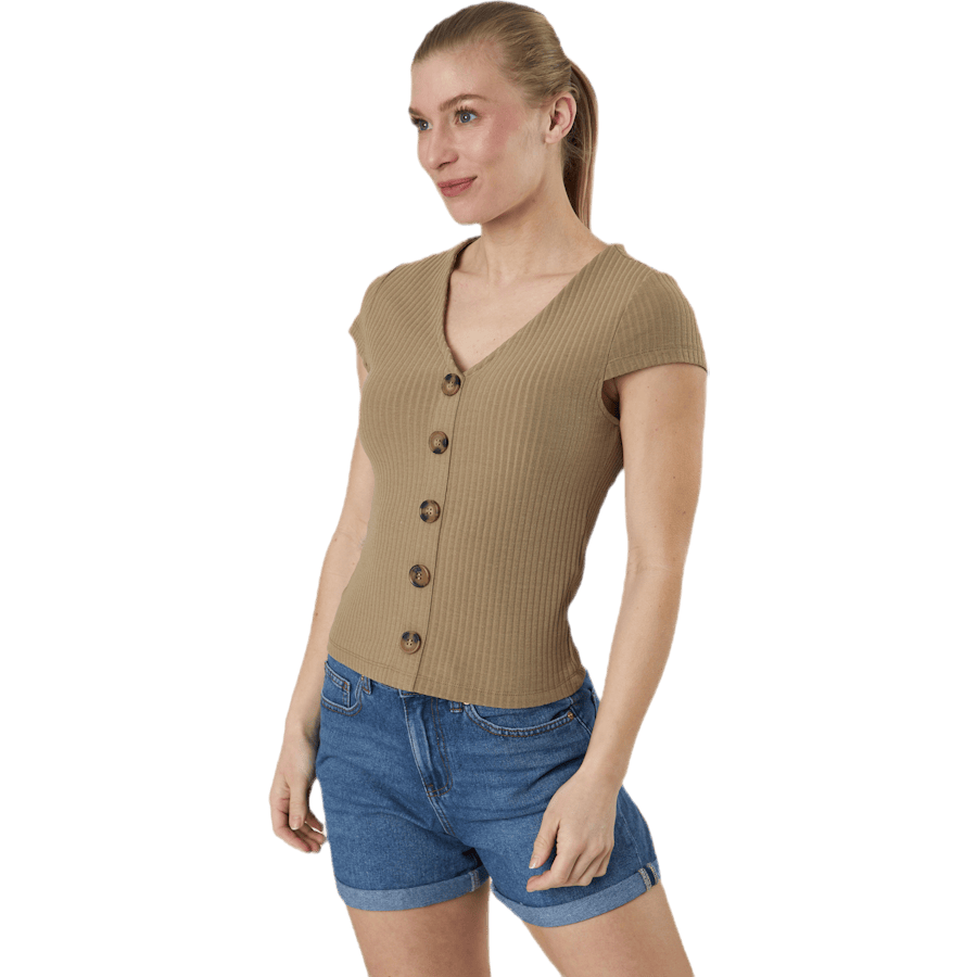 Nella S/S Button Top Jrs Beige