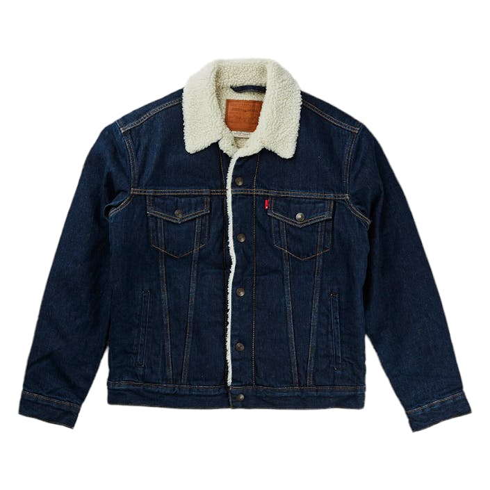 Type 3 Sherpa Trucker Rockridg Med Indigo - Worn In, Male, Odevy, bundy, Modrá, XL