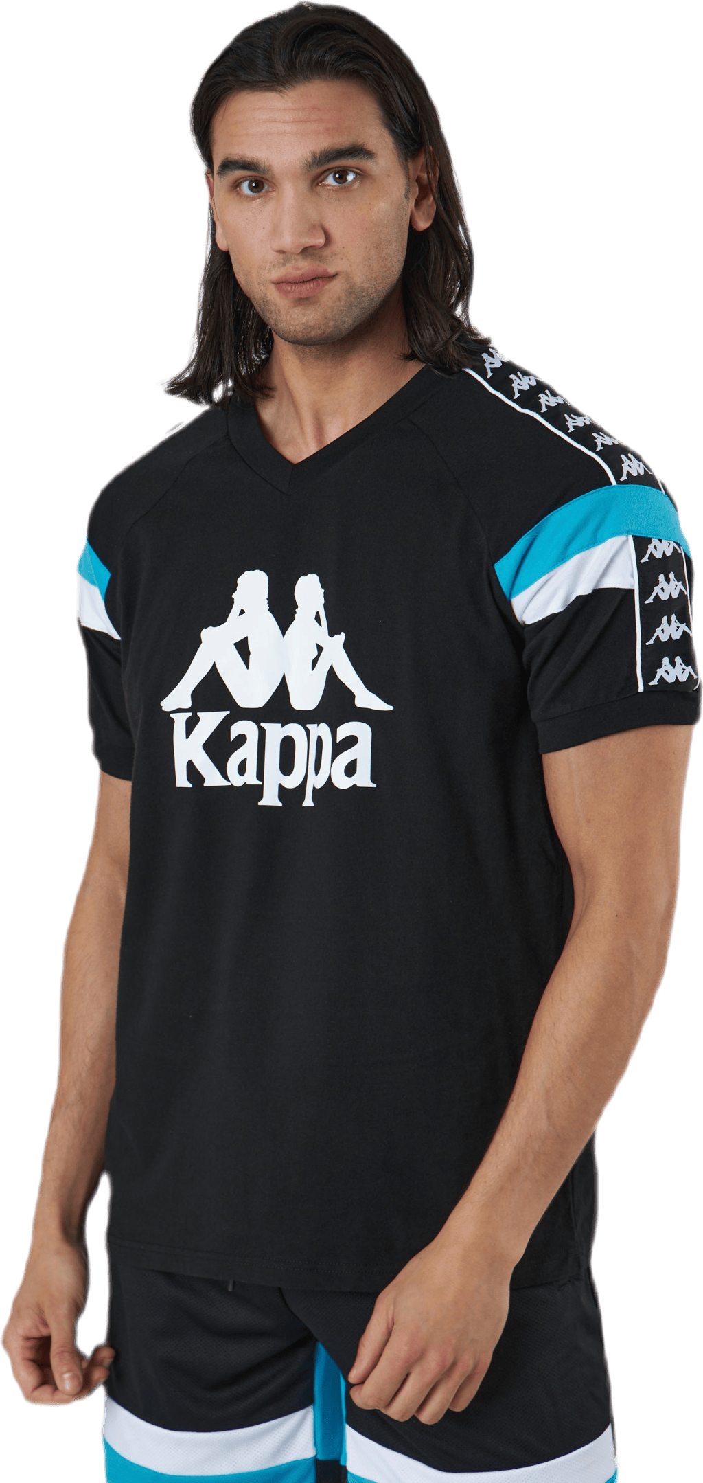 Tee, V-neck Auth Footb Edwin White/Black, Male, Klær, T skjorte, Hvit/Svart, S