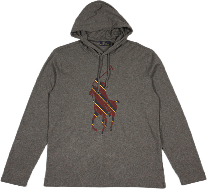 Striped Big Pony Hooded T-Shirt Grey Htr