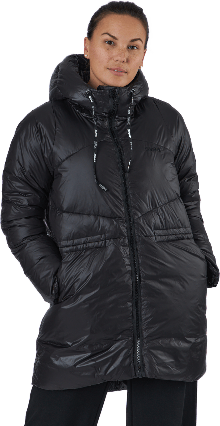 W. Mid Length Shiny Jacket Black