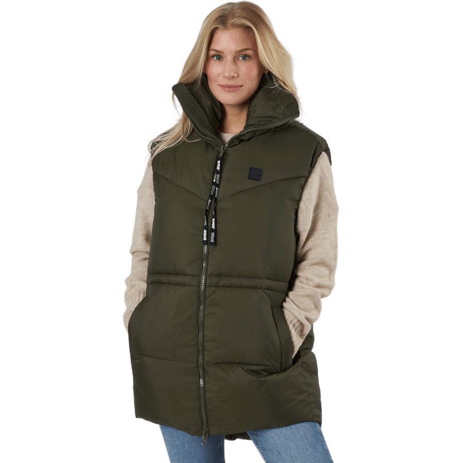 W. Generous Hip Length Vest Dark Army