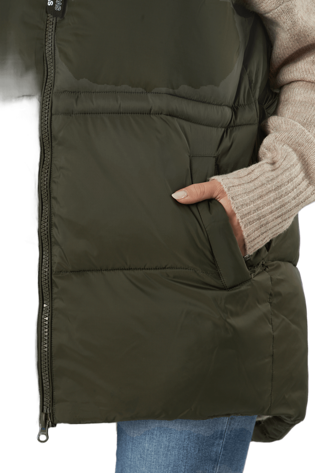 W. Generous Hip Length Vest Dark Army - Bild 5