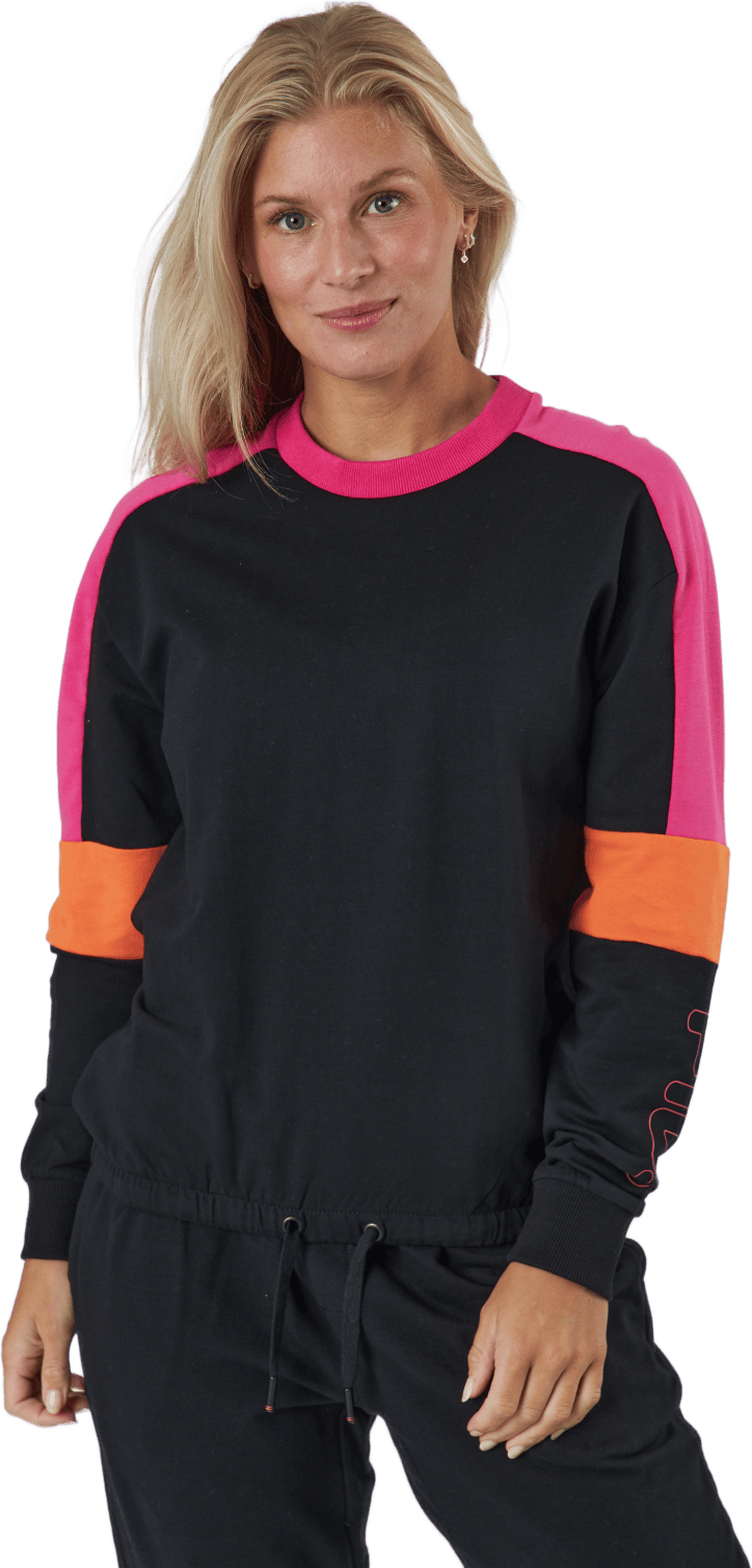 Paulina Cropped Crew Sweat Black-beetroot Purple-mandarin