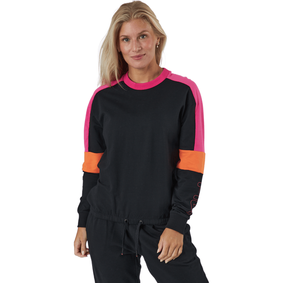 Paulina Cropped Crew Sweat Black-beetroot Purple-mandarin