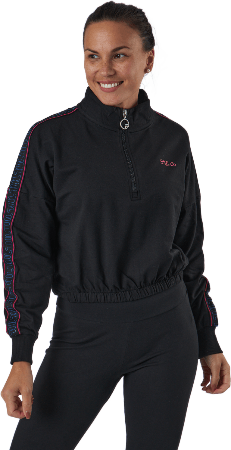 Maribel Cropped Half Zip Shirt Black, Female, Apparels, jackets, Black, XL