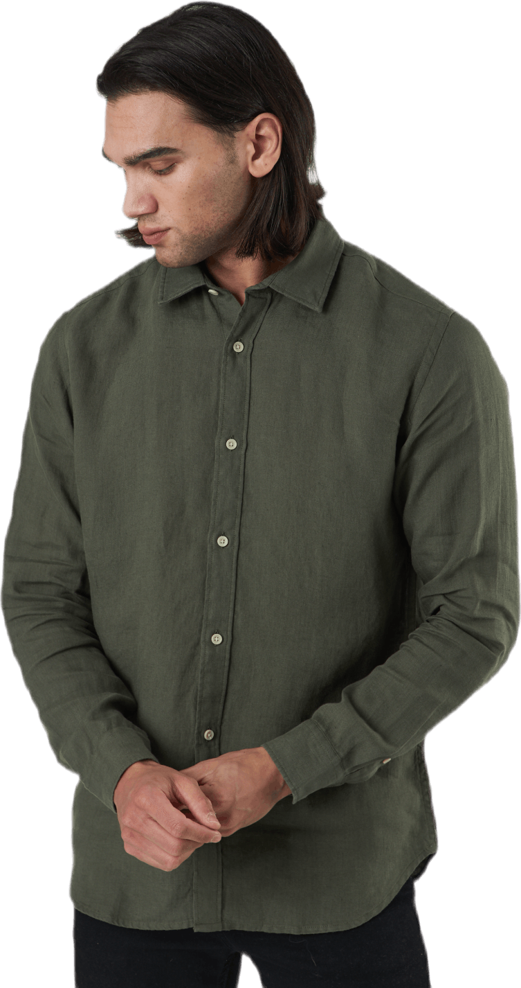 Bluplain Linen Shirt L/s Svart, Male, Kläder, T-shirt, Grön, S