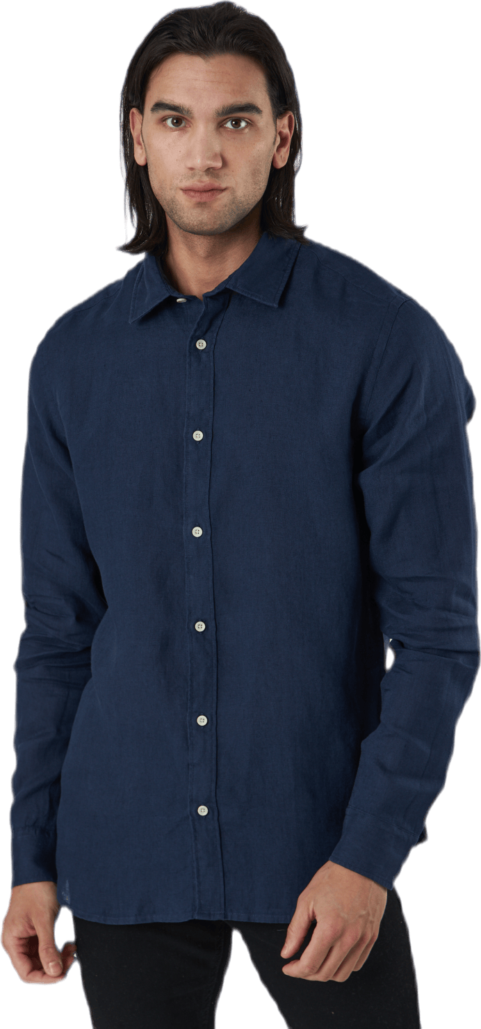 Bluplain Linen Shirt L/s Blå, Male, Apparels, T-shirt, Blue, L