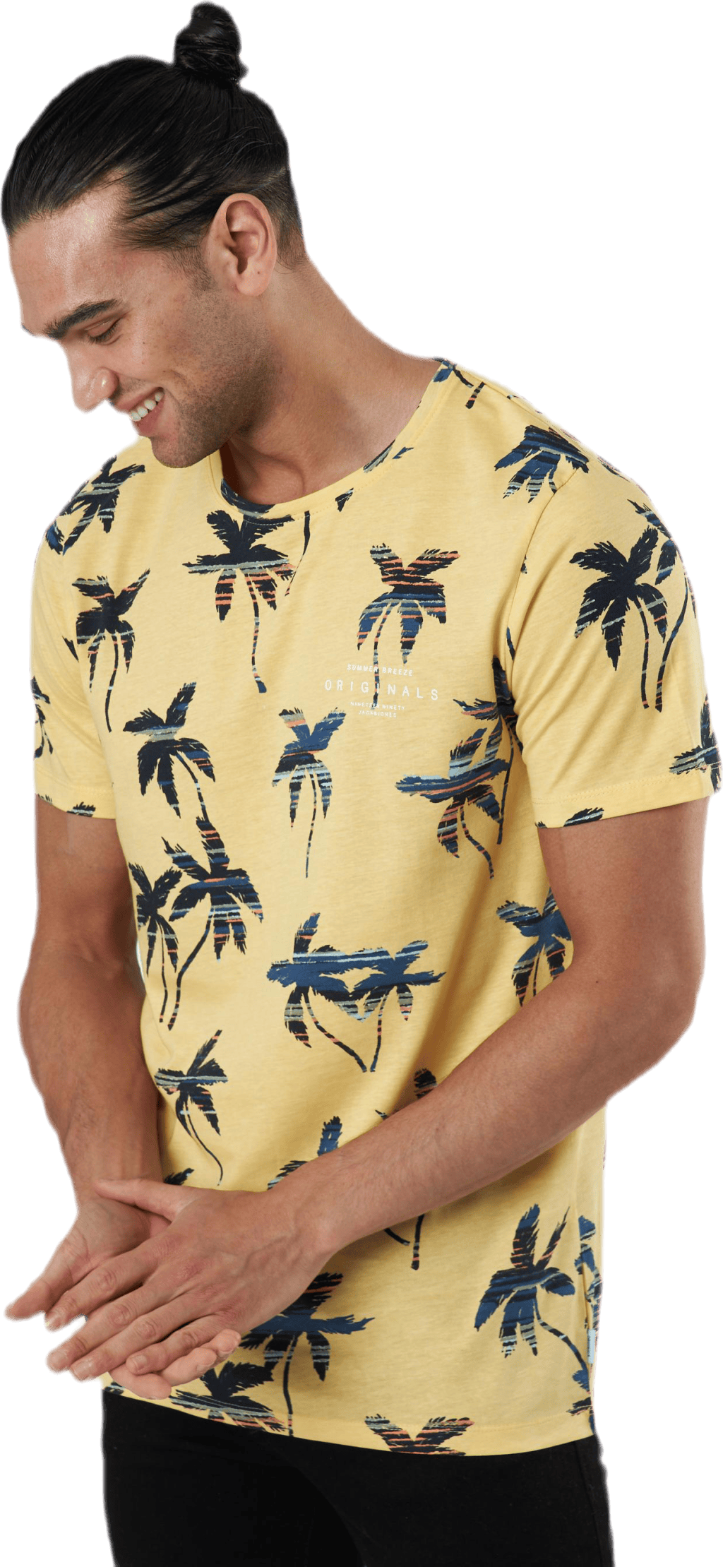 Hazy Aop Tee Ss Crew Neck Sahara Sun, Male, Kläder, T-shirt, Gul, XL