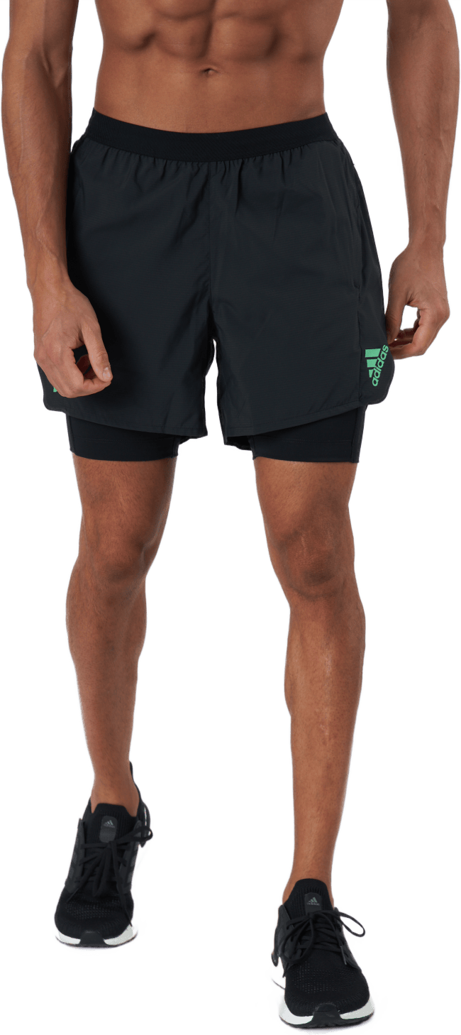 Adizero 2In1 Short Men Black / Semi Screaming Green, Male, Apparels, Shorts, Running, Black, XL