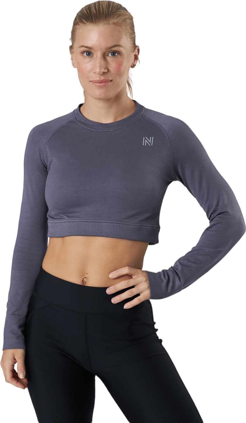 Molly Seamless Ls Crop Top Blue, Female, Apparels, Shirts, Purple, M