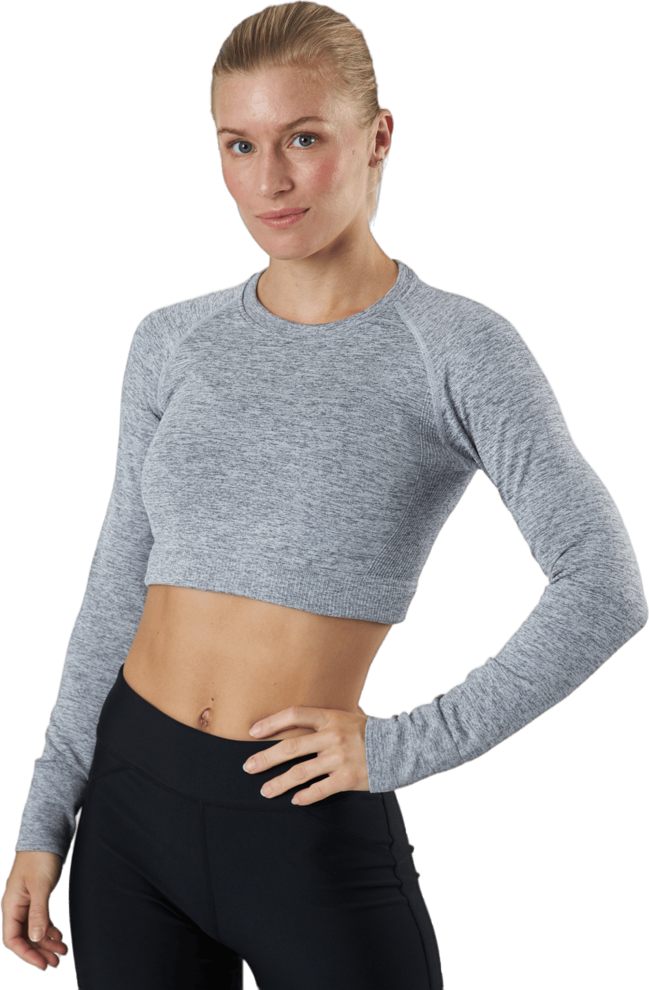 Molly Seamless Ls Crop Top Grey, Female, Apparels, Shirts, Grey, M