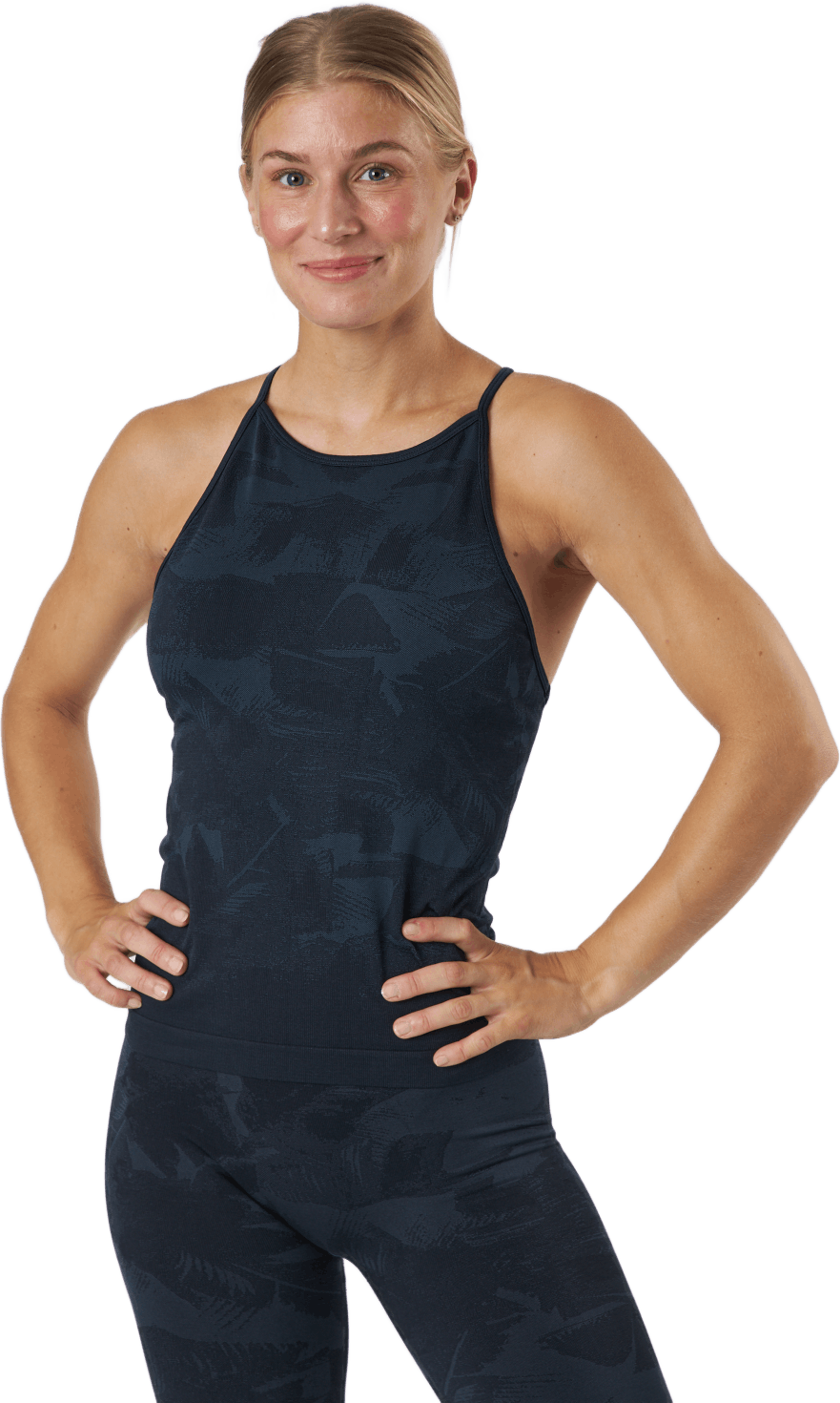 Botanical Strap Tank Botanical Blue, Female, Apparels, Tops, Workout, Black, L