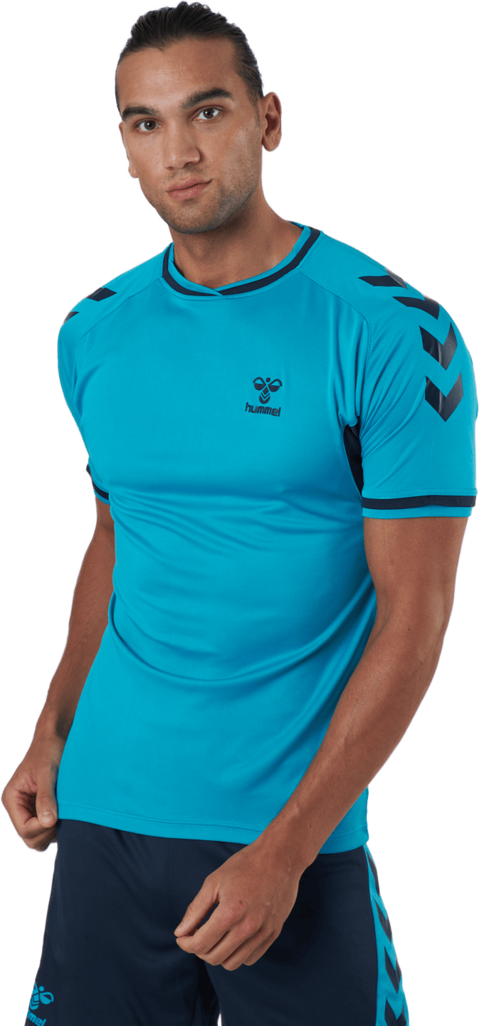 Hmlaction Poly Jersey S/s Atomic Blue/black Iris, Male, Apparels, T-shirt, Turquoise, XL