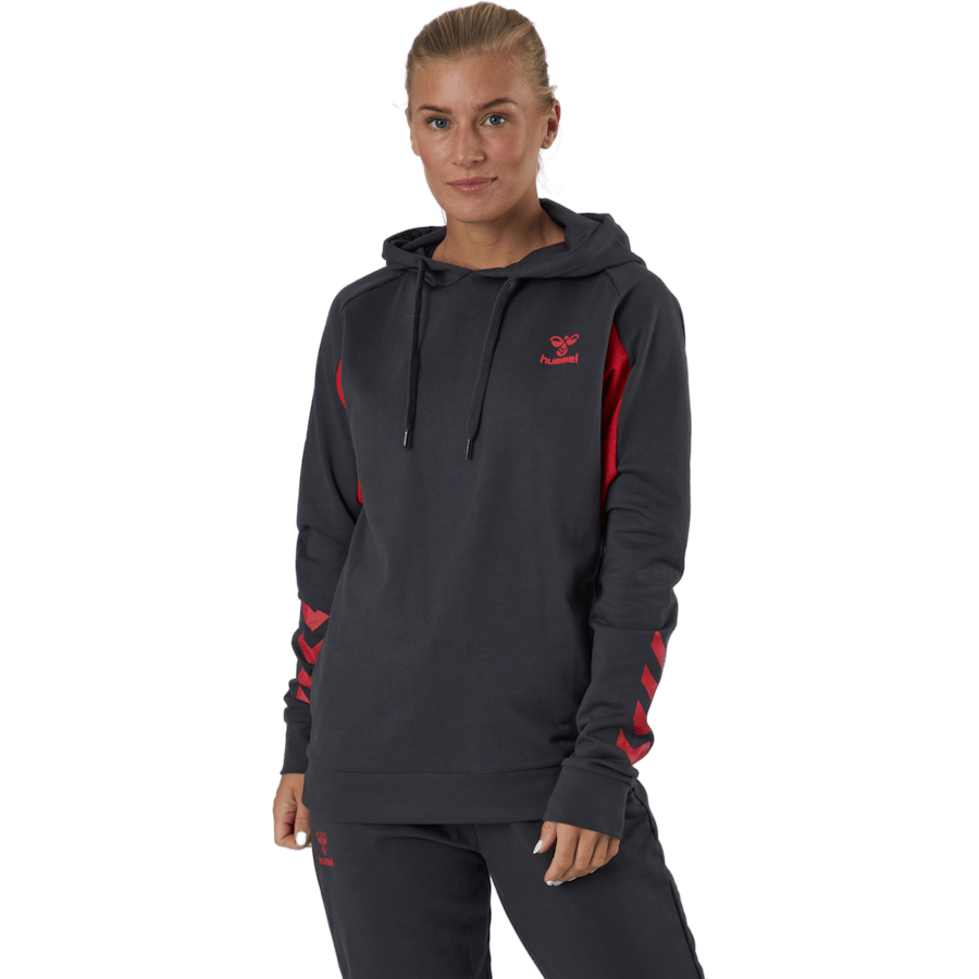 Hmlaction Cotton Hoodie Woman Ebony/flame Scarlet