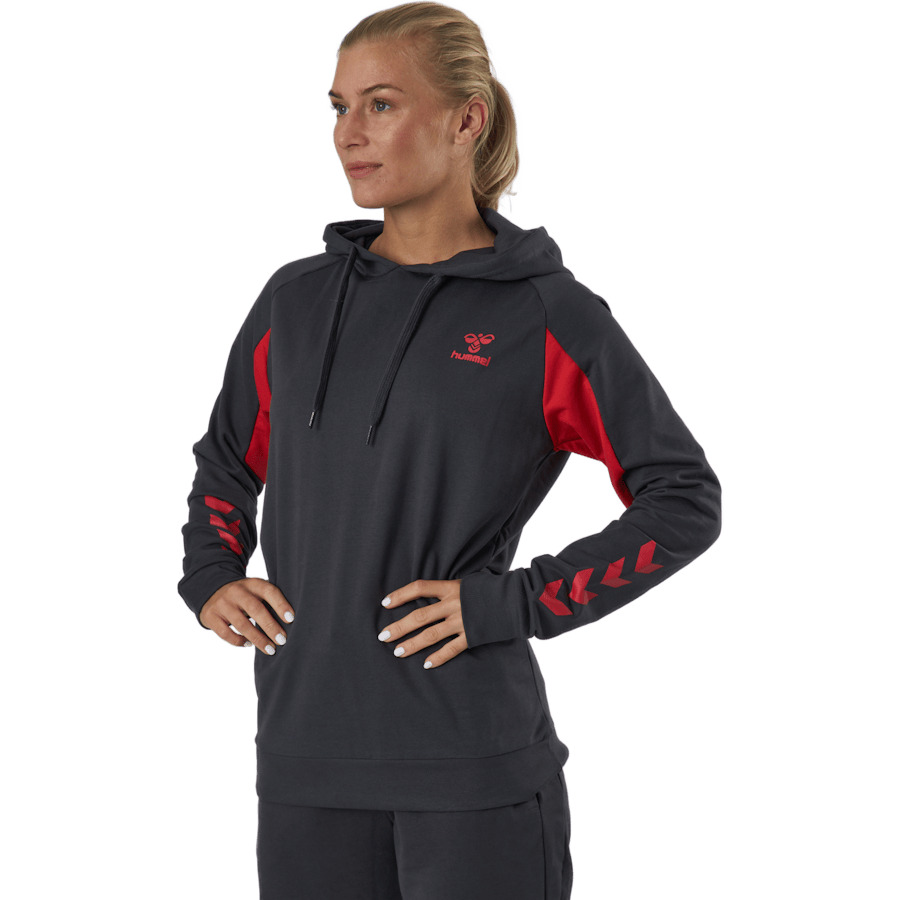 Hmlaction Cotton Hoodie Woman Ebony/flame Scarlet - Bild 2