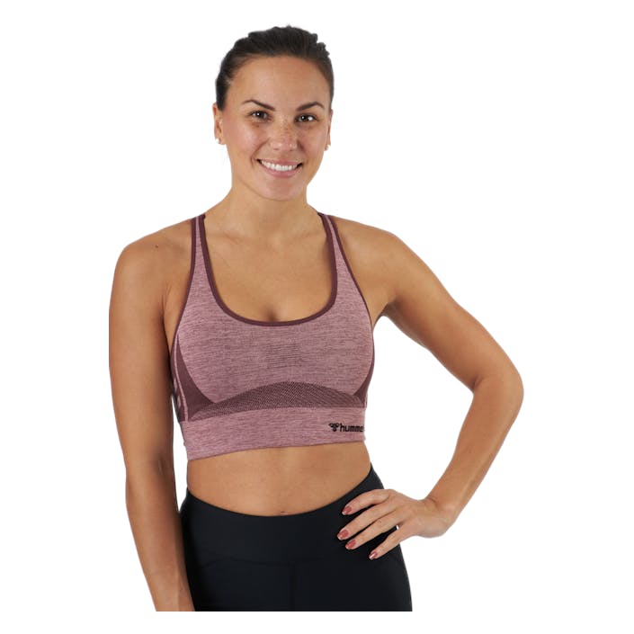 Hmlclea Seamless Sports Top Fudge/woodrose Melange, Female, Apparels, Sports Bras, Pink, XS