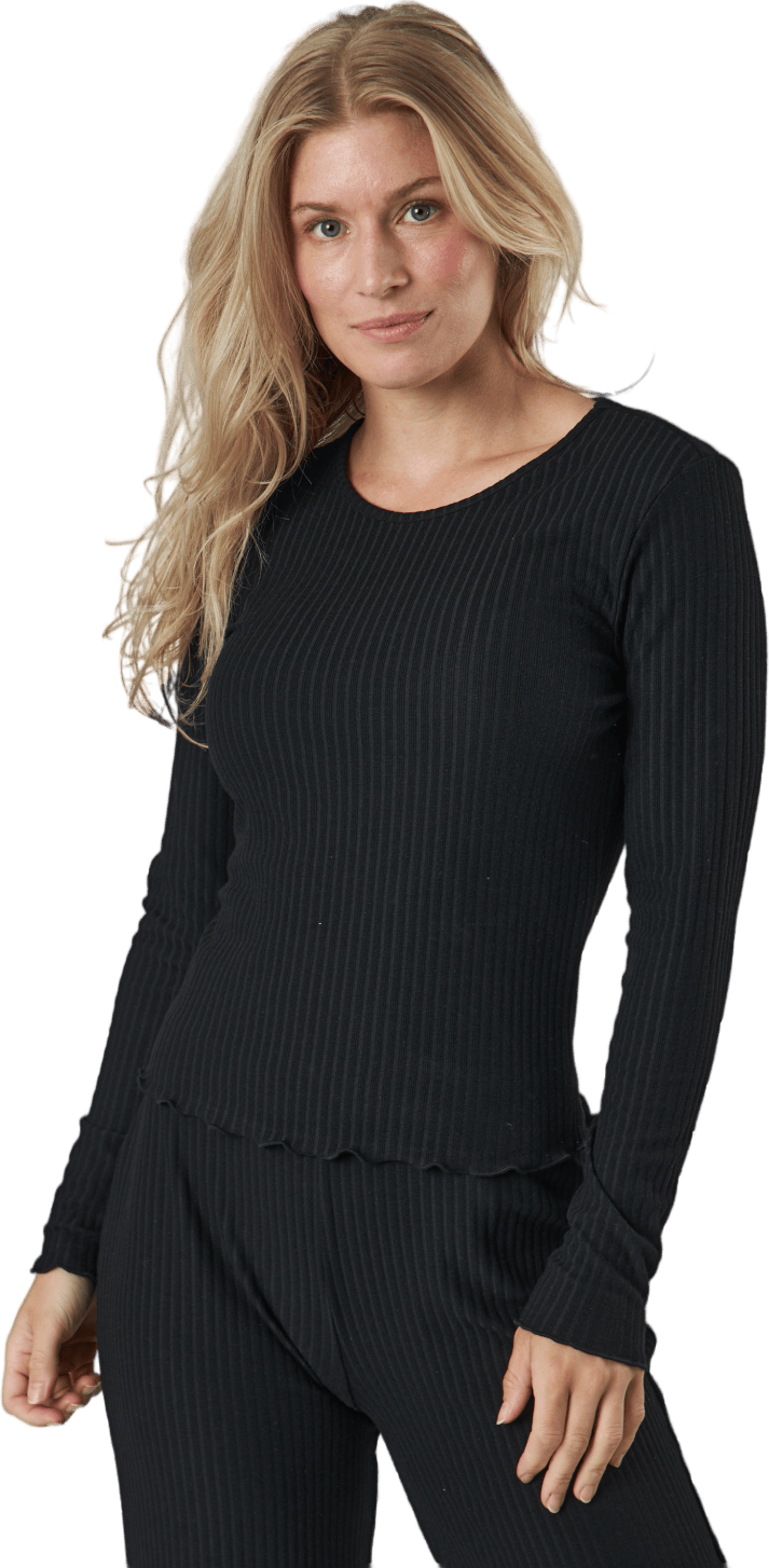 Onlnella L/s O-neck Rib Top No Black, Female, Apparels, Shirts, Black, L