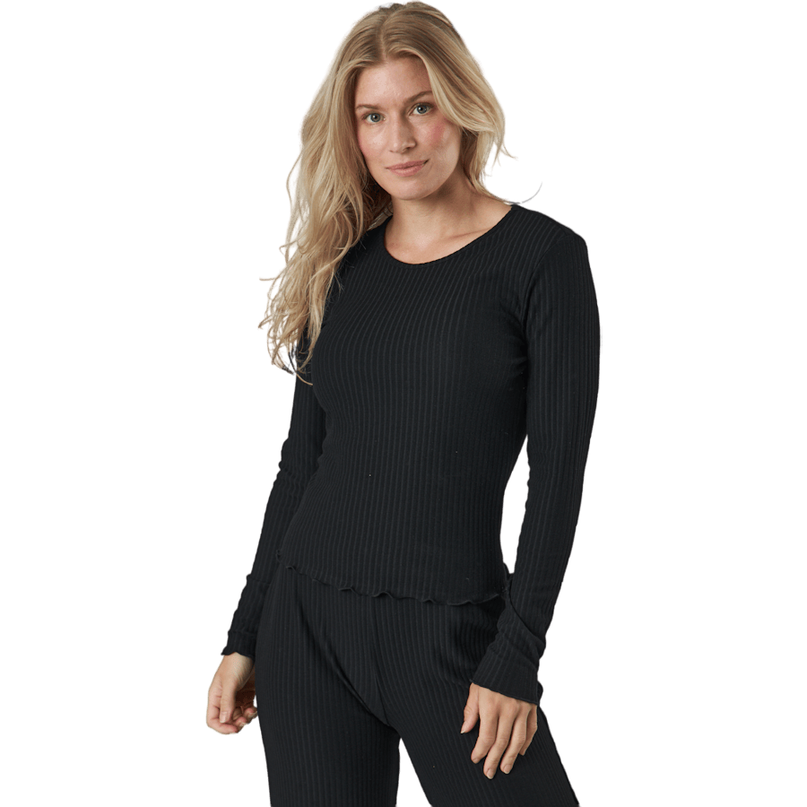 Onlnella L/s O-neck Rib Top No Black