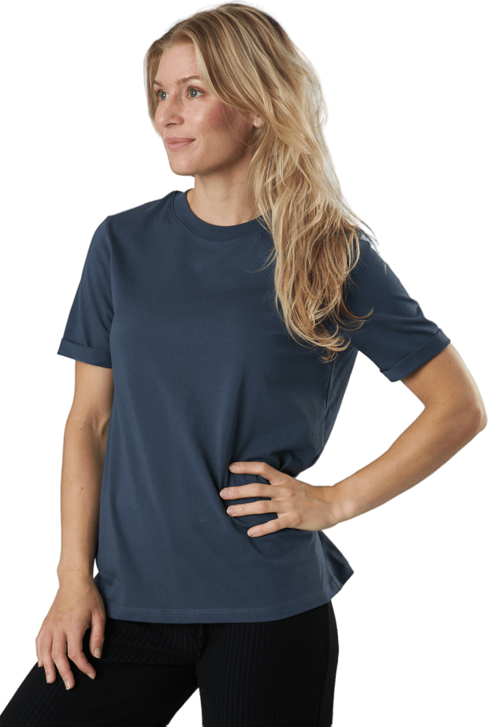 Pcria Ss Fold Up Solid Tee Noo Ombre Blue, Female, Kleding, T-shirt, Blauw, M