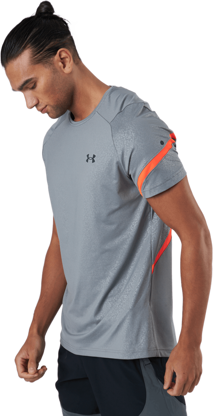 Ua Rush 2.0 Emboss Ss Concrete, Male, Odzież, Podkoszulek, Trening, Szary, S