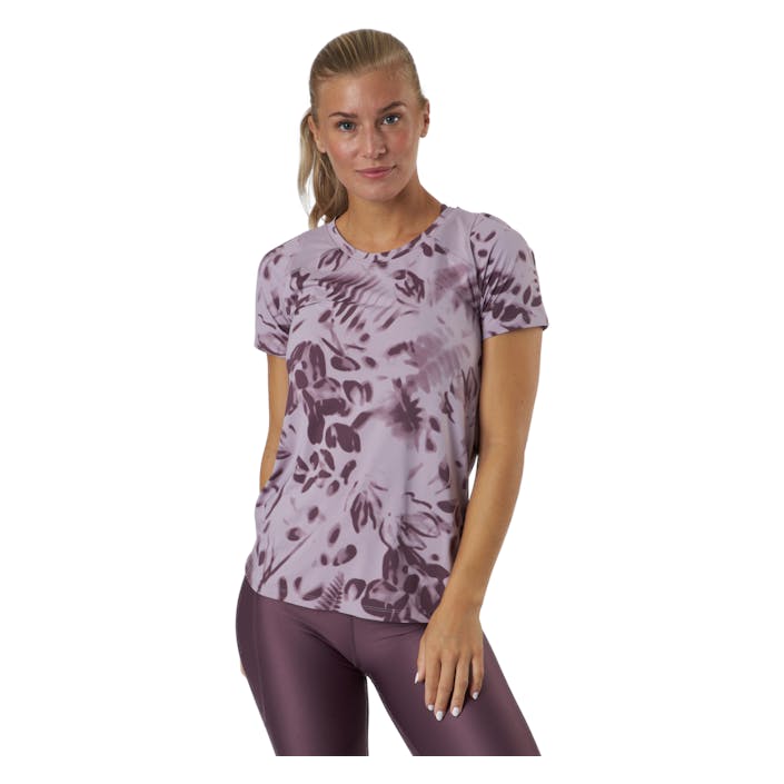 Ua Iso-chill 200 Print Ss Mauve Pink, Female, Vêtements, Tops, Courses, Rose, S