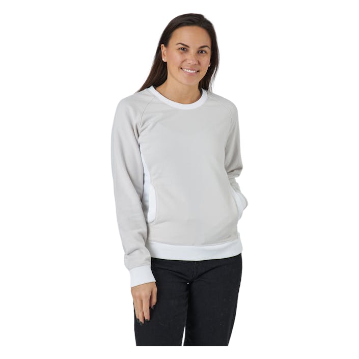 Linear Logo Sleeve Crew White Sand, Female, Apparels, Shirts, White, M