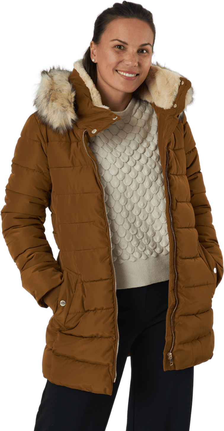 Onlcamilla Hood Fur Coat Otw Breen, Female, Apparels, jackets, Brown, XS