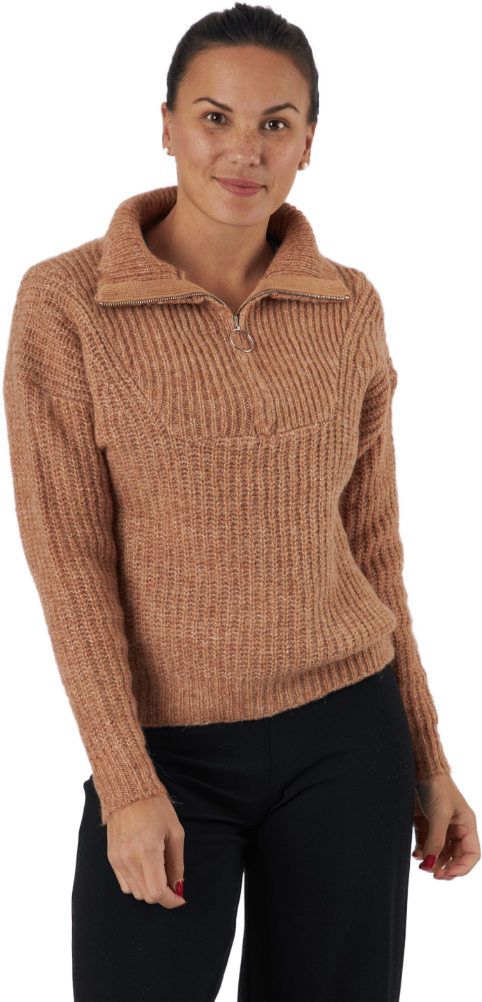 Onlemily Life L/s Zip Pullover Camel, Female, Klær, Skjorter, Brun, S