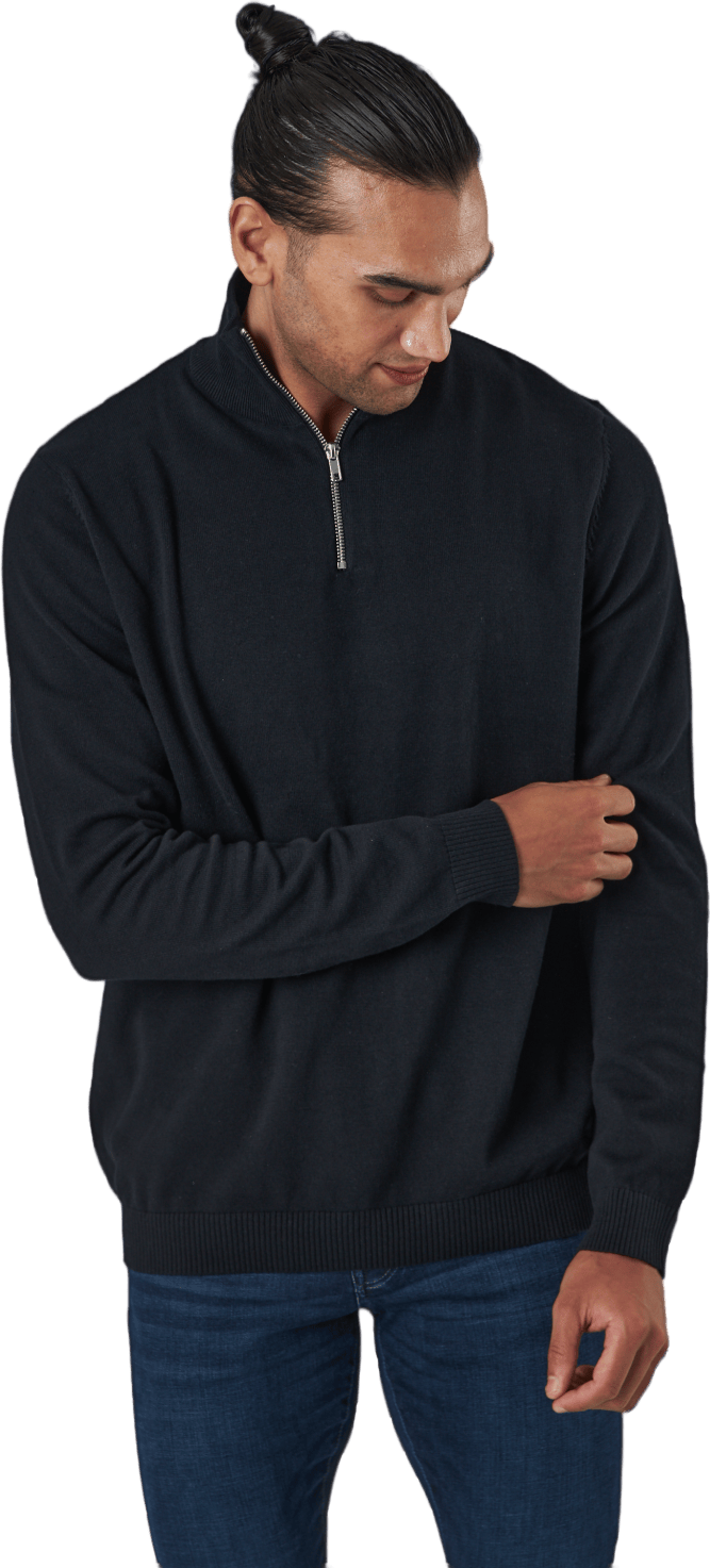 Jjebasic Knit Half Zip Black, Male, Kläder, Skjortor, Svart, M