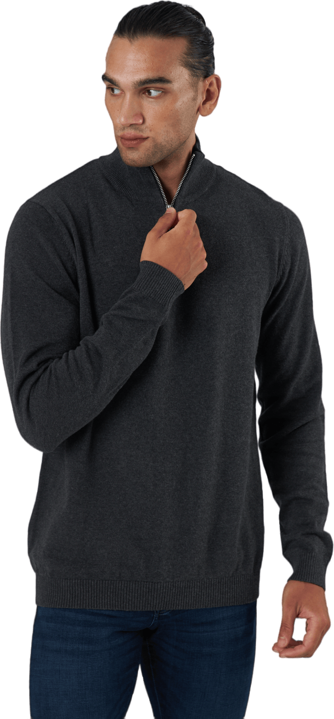 Jjebasic Knit Half Zip Dark Grey Melange, Male, Abbigliamento, Camicie, Nero, L