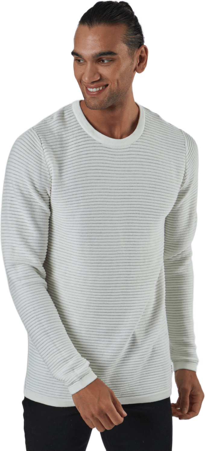 Jjewind Knit Crew Neck Cloud Dancer, Male, Kläder, Skjortor, Vit, XL