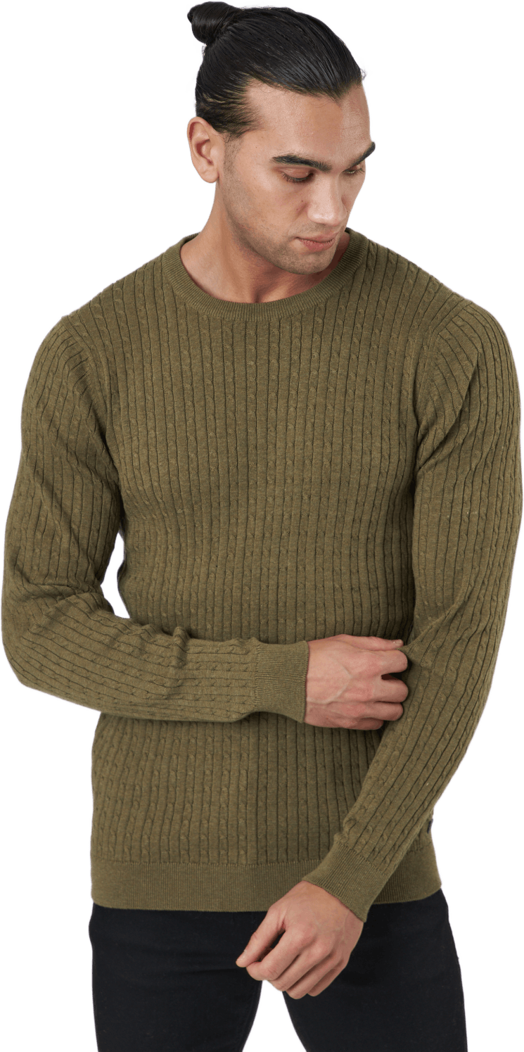 Jprblawinter Cable Knit Crew N Capers, Male, Odzież, Koszule, Zielony, XXL