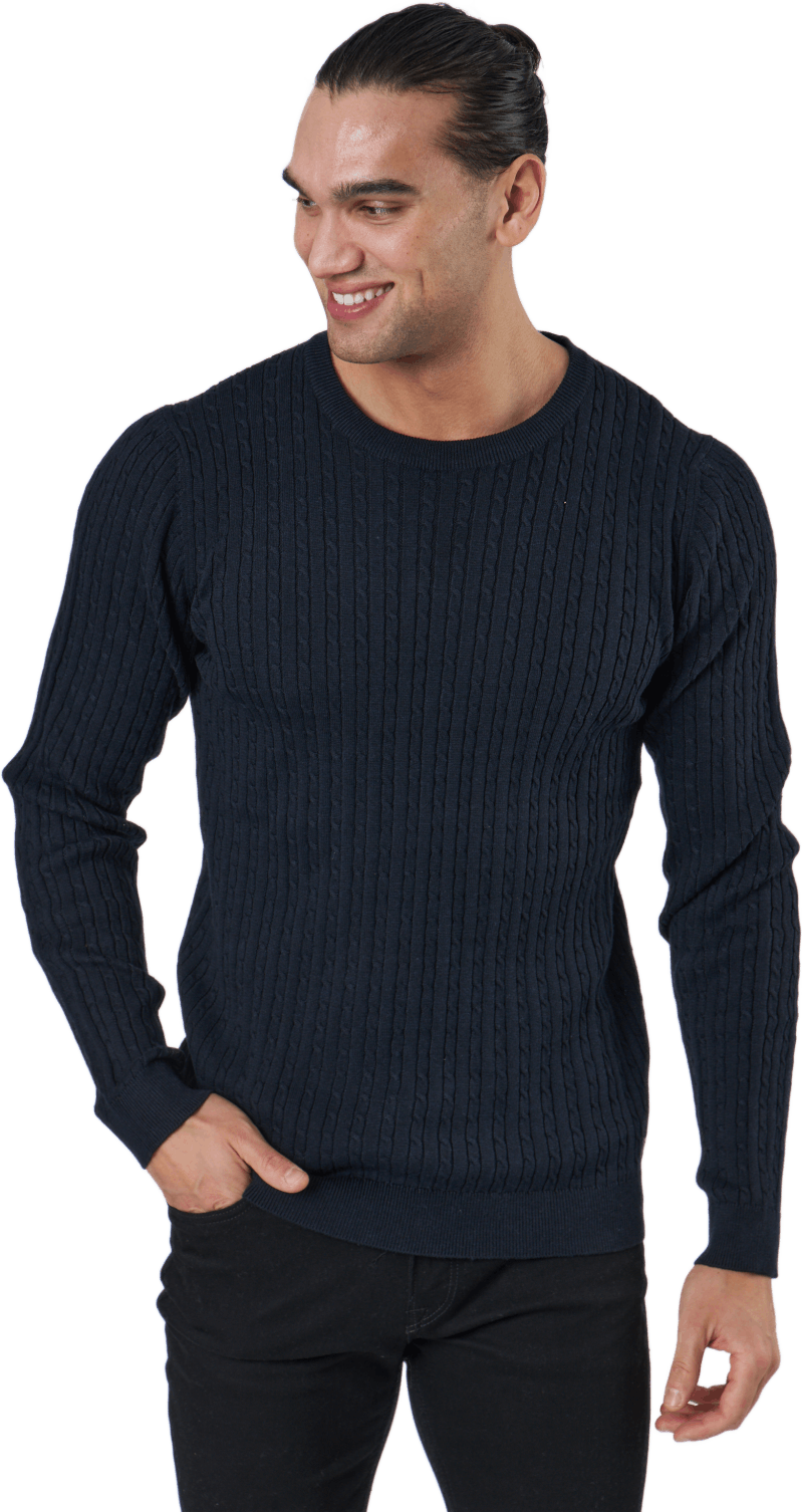Jprblawinter Cable Knit Crew N Maritime Blue, Male, Odzież, Koszule, Czarny, XL