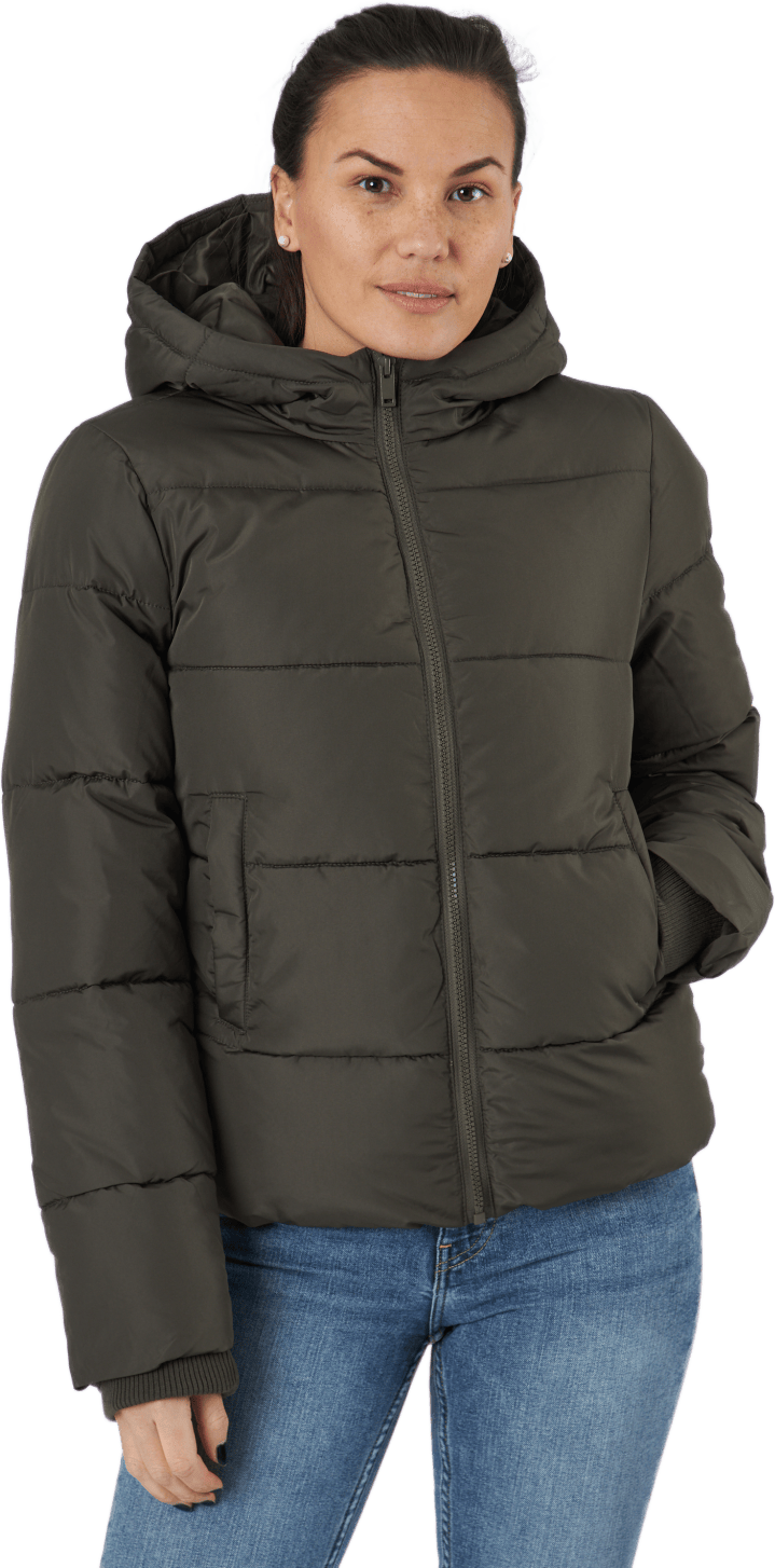 Pcbee New Short  Puffer Jacket Black Olive, Female, Odevy, bundy, Čierna, L