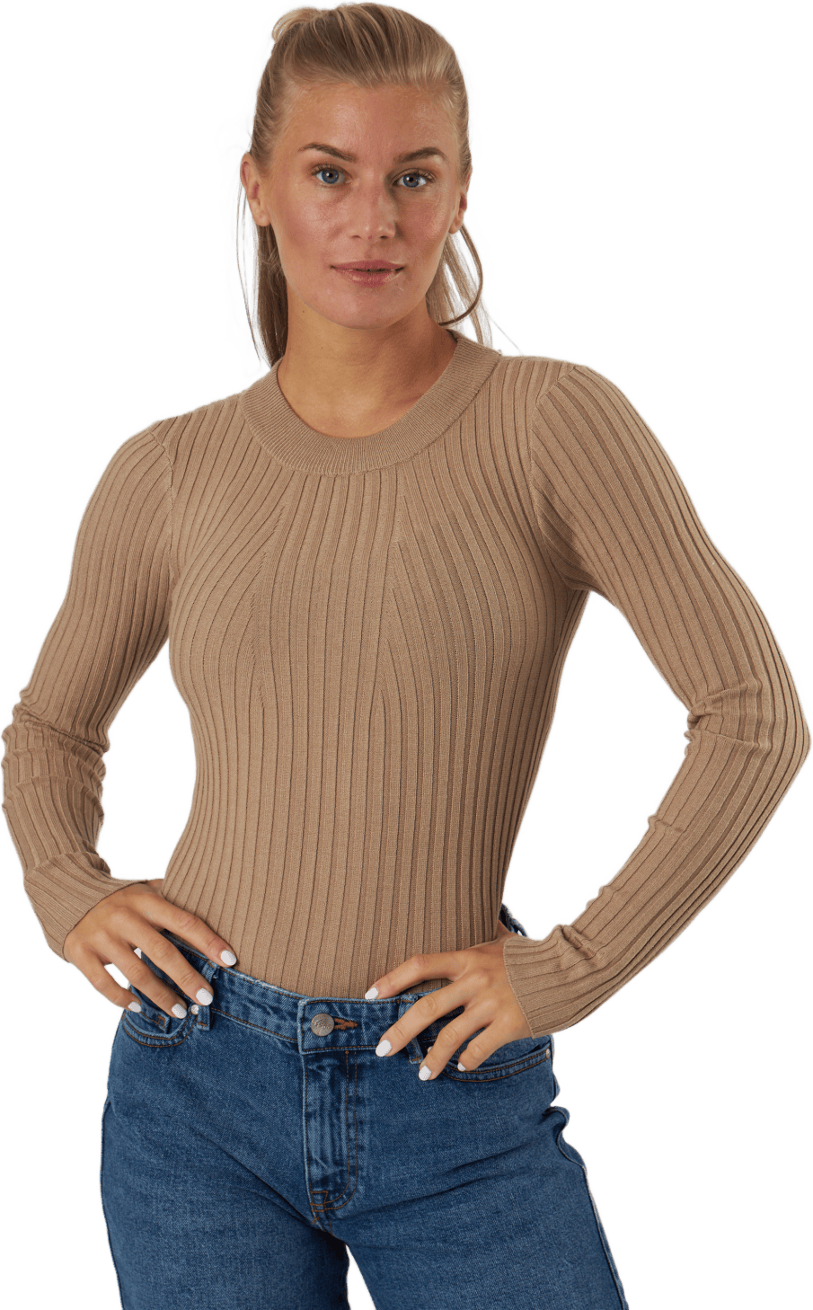 Pccrista Ls O-neck Knit  Bc Silver Mink