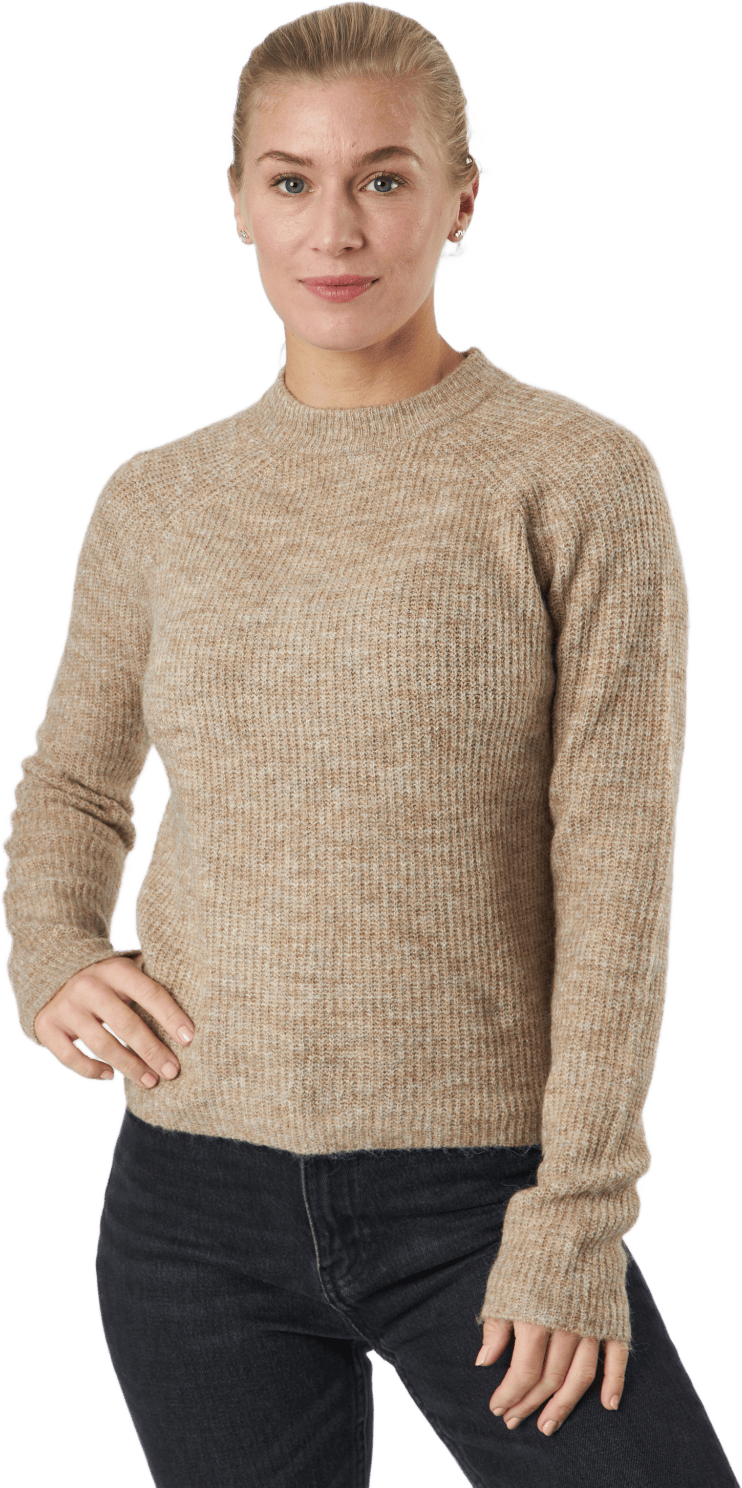 Pcellen Ls O-neck Knit  Bc Silver Mink, Female, Apparels, Shirts, Brown, XL