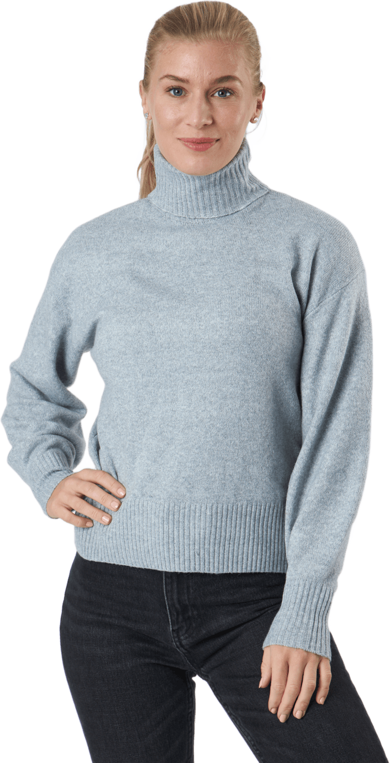 Pccava Ls High Neck Knit  Bc Light Grey Melange, Female, Apparels, Shirts, Grey, XL