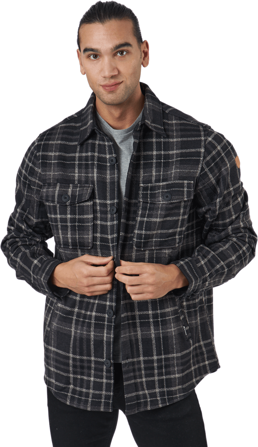 Dewey M Checked Fleece Shirt Black, Male, Apparels, jackets, Black, L