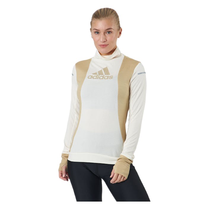 Adidas Blocked Longsleeve Tee Women Wonder White / Beige Tone, Female, Apparels, Shirts, Running, White, XL