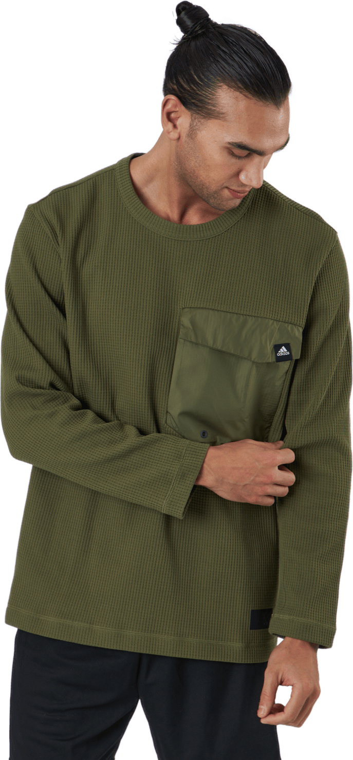 Sportswear Pocket Waffle Knit Crew Focus Olive, Male, Apparels, Shirts, Green, M