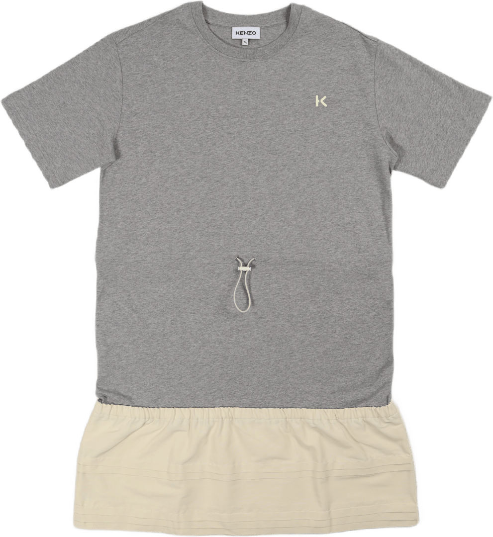 Dual Material T-shirt Dress Pearl Grey
