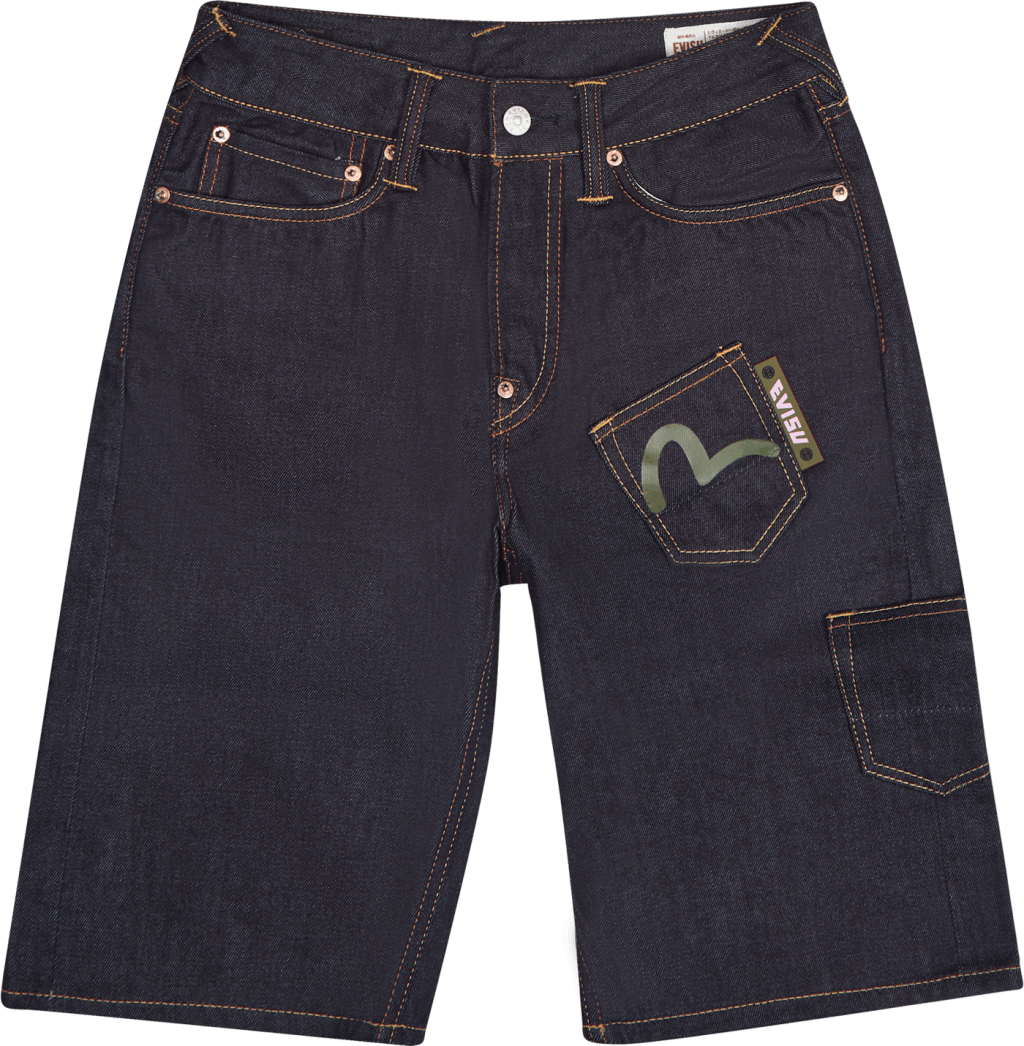 Evisu X Sfera Ebbasta Daicock  Dark Shade Indigo, Male, Apparels, Shorts, Blue, W32