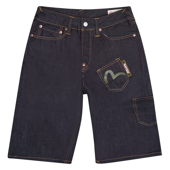 Evisu X Sfera Ebbasta Daicock  Dark Shade Indigo, Male, Odzież, Spodenki, Niebieski, W38