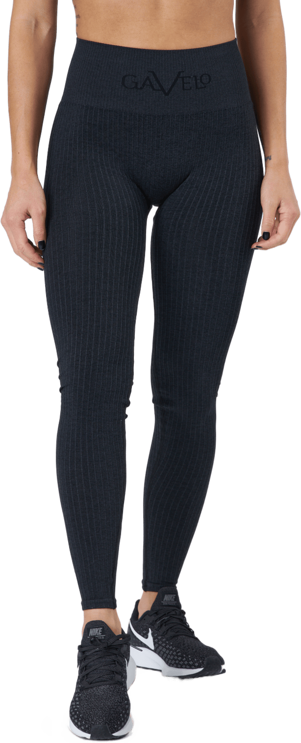 Ribbed Black Sand Melange Seam Black, Female, Apparels, Leggings, Workout, Black, M